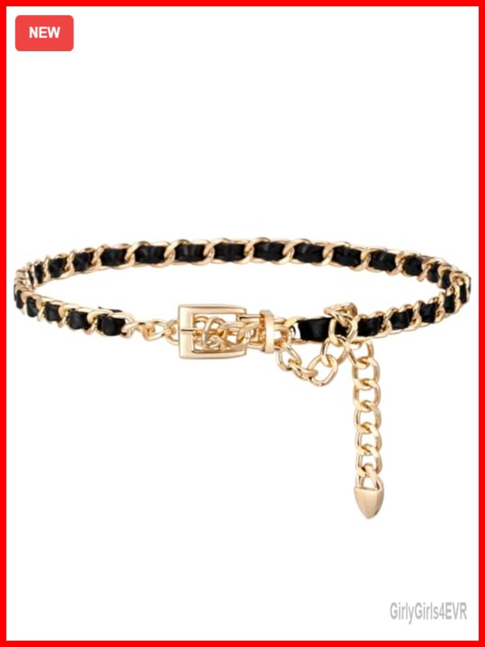 Layered Metal Chain Belt Leather Waist Belt for Women Adjustable